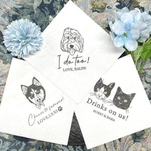 Tovaglioli personalizzati per matrimonio — Tovaglioli con cani e gatti, addio al nubilato, festa di fidanzamento, tovaglioli da cocktail personalizzati per animali domestici, tovaglioli per cani