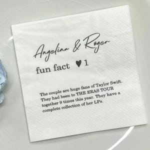 Custom Fun Fact Napkins, Personalized Wedding Napkins, Printed Wedding Cocktail Napkins, Anniversary Napkins, Print Trivia Napkins