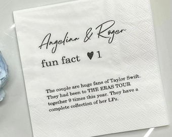 Custom Fun Fact Napkins, Personalized Wedding Napkins, Printed Wedding Cocktail Napkins, Anniversary Napkins, Print Trivia Napkins