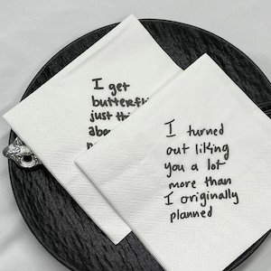 Servilletas personalizadas con notas de amor escritas a mano, servilletas personalizadas para San Valentín, servilletas impresas para cóctel de boda, servilletas personalizadas con notas escritas a mano