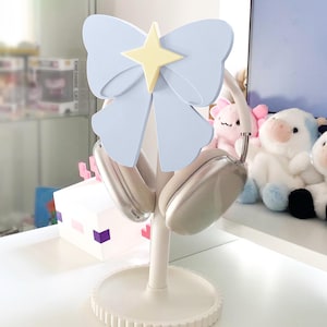 Pastel Blue Bow Headphone Stand - Cute, 3D print, Cozy, Set up, Gaming, Headset holder, minimalist aesthetic