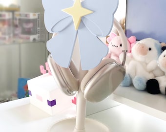 Pastel Blue Bow Headphone Stand - Cute, 3D print, Cozy, Set up, Gaming, Headset holder, minimalist aesthetic