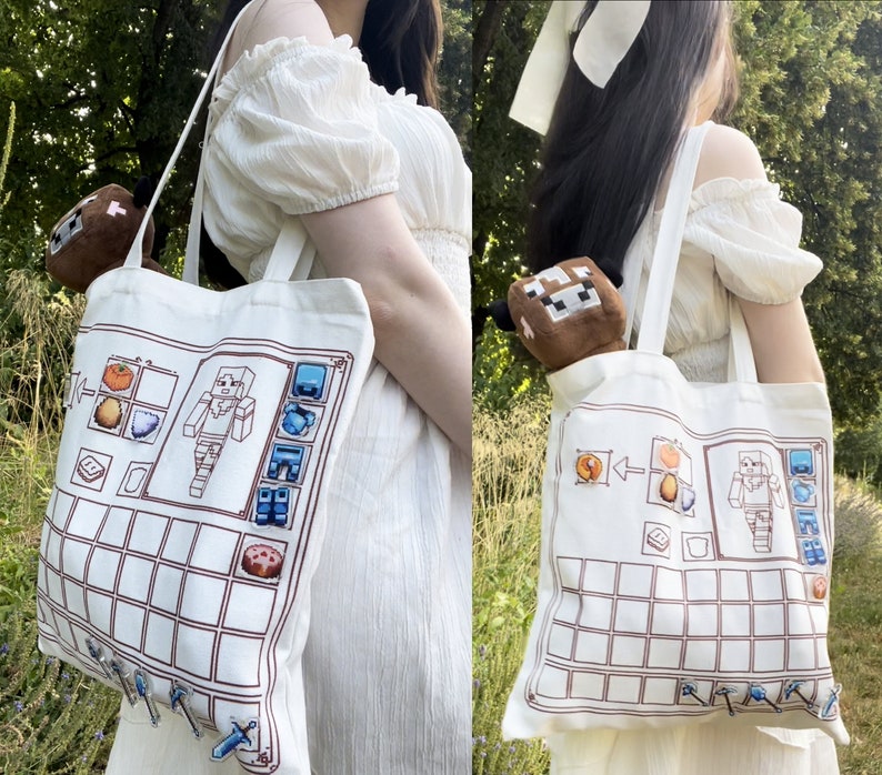 Tote bag V2 inventory / inspired Minecraft / 270g/m2 image 3