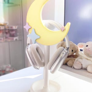 Moon Headphone Stand - Cute, 3D print, Cozy, Set up, Gaming, Headset holder, minimalist aesthetic