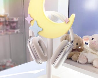 Moon Headphone Stand - Cute, 3D print, Cozy, Set up, Gaming, Headset holder, minimalist aesthetic