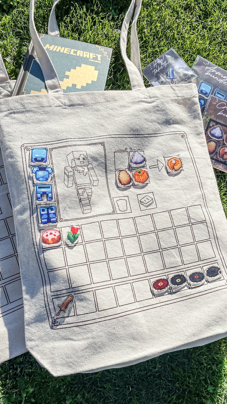 Tote bag V2 inventory / inspired Minecraft / 270g/m2 image 2