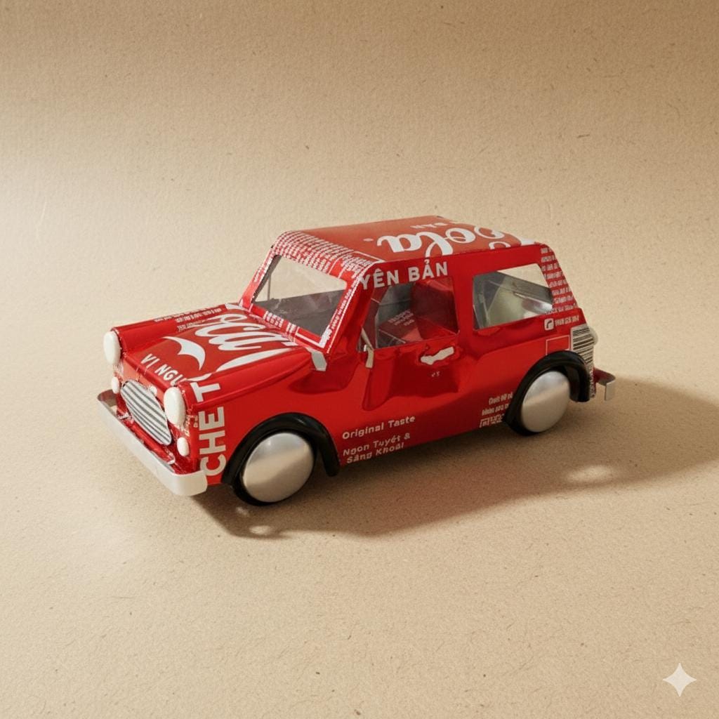 Coca Cola Mini Cooper Car Model – Handmade From Recycled Soda Cans