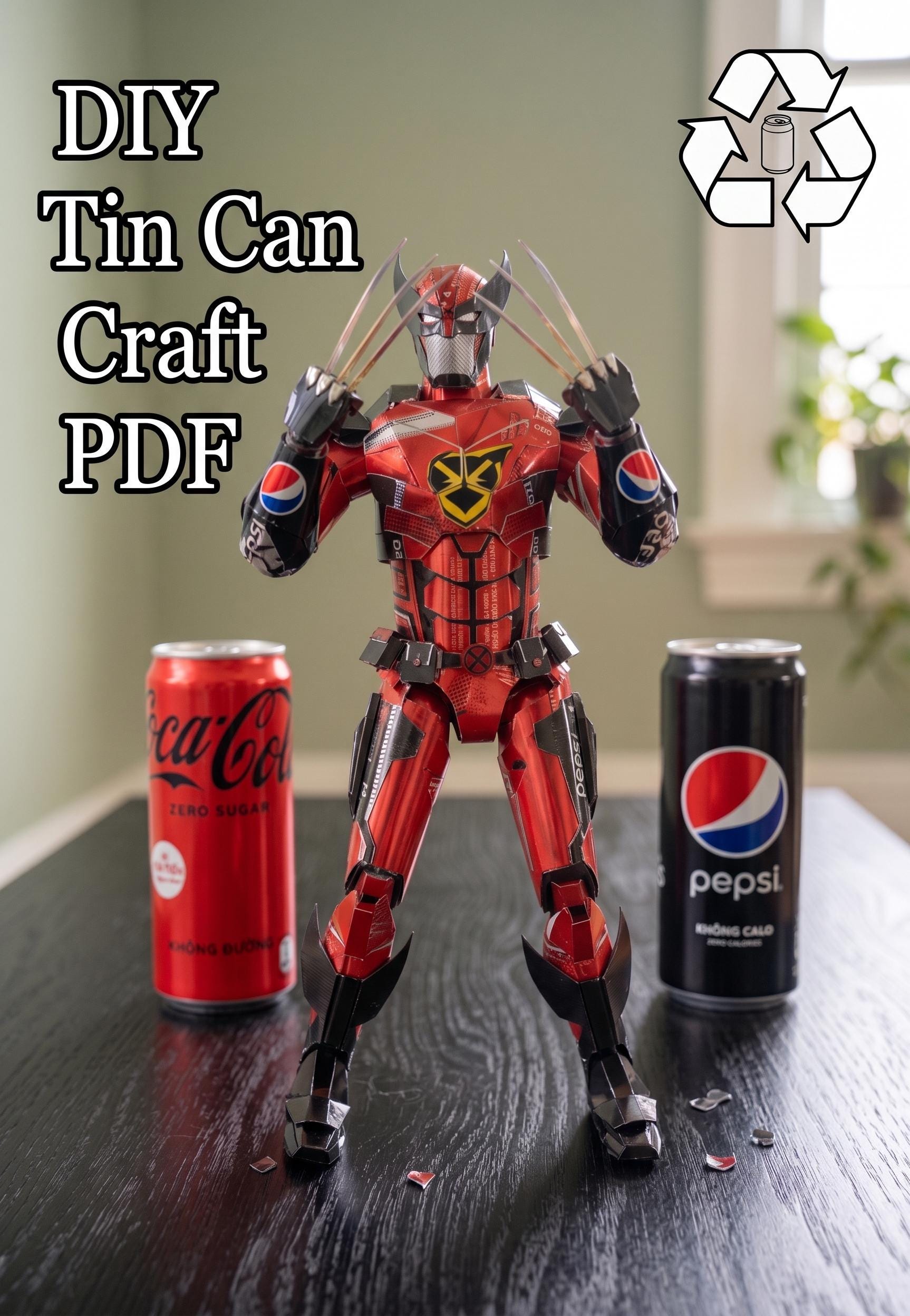 34 Recycled Crafts For Kids 24 Wolverine Tin Can Model DIY Soda Can PDF Template Recycled Metal Can…