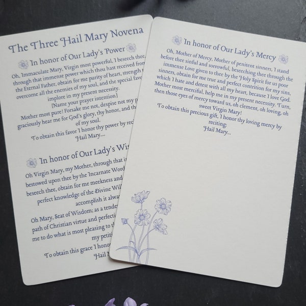 Three Hail Mary Novena - Catholic Prayer Card - Devotion - Novena - Catholic Gift - Catholic Prayer
