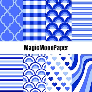 30 Blues Trio Basics Digital Scrapbook Paper Printable Download Papercraft Baby Blue Sky Blue Cobalt Periwinkle