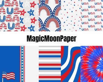 13 Patriotic Digital Printable Paper Scrapbooking Paper Papercraft Supplies Memorial Day Independence Day July 4th Labor Day Veterans Day
