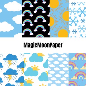 12 Weather Themed Digital Printable Paper Scrapbook Papercraft