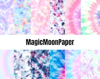 18 Tye-Dye Prints Digital Printable Paper Scrapbook Papercraft Downloads