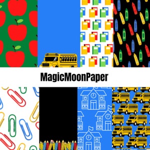 14 Back to School Digital Printable Paper Papercraft Apples Buses Books Pencils School Supplies