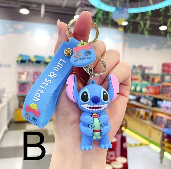 Dianey Anime Lilo & Stitch Action Figure Keychain Stitch Cute Silicone Doll  Keyrings for Car Key Holder Pendant Accessories Gift