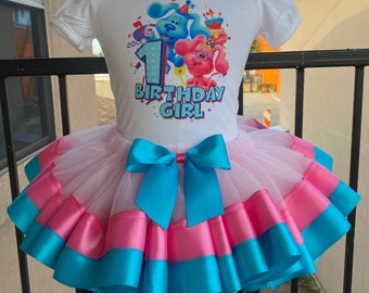 Blues Clues tutu outfit, Birthday tutu outfit, blue and pink dog
