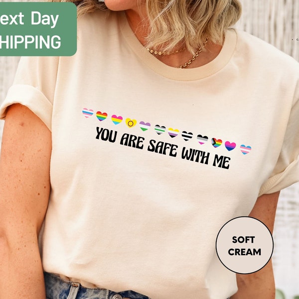 Pride Ally Shirt, LGBTQ Flags Ally Tee, LGBT Support Outfit, Rainbow Pride Shirt, You Are Safe With Me