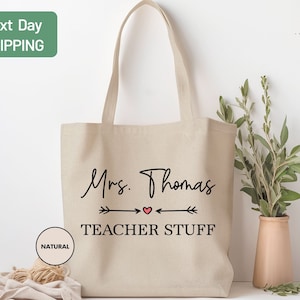 Custom Name Teacher Stuff Tote Bag, Personalized Teacher Bag, Teacher Appreciation Gifts, Personalized Gift for Teacher