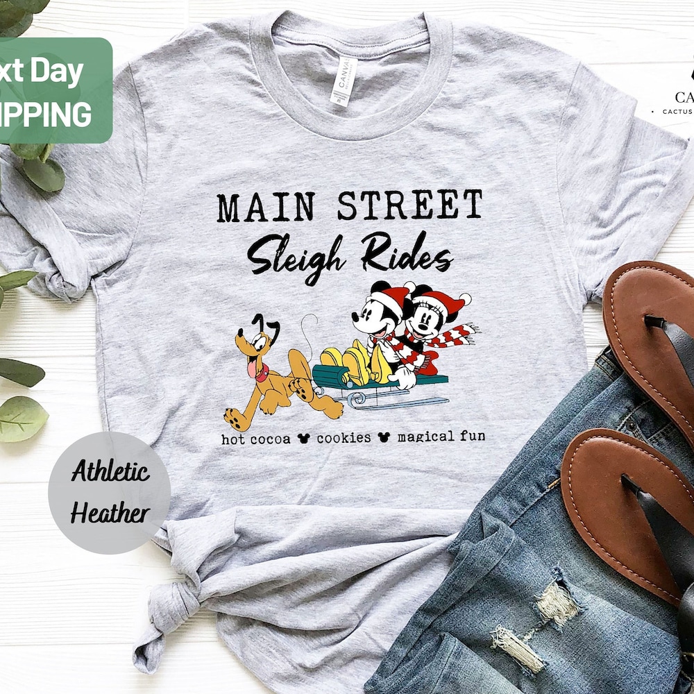 Disney Main Street Sleigh Rides Magical Fun Shirt, Disney Christmas Shirt, Disney Characters Tee, Christmas Family T-Shirt