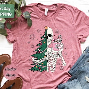 Sorta Merry Sorta Scary Shirt, Funny Christmas Shirt, Christmas Skeleton Shirt, Cute Spooky Season Tee