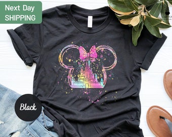 Disney Watercolor Shirt, Disney Castle, Vacation Gift Tee, Family Trip Shirt, Minnie Tee