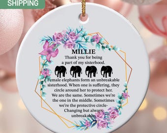 Elephant Friendship Ornament, Friend Gift Ornament, Bestie Ornament, Personalized Best Friend Ornament, Friend Group Gift