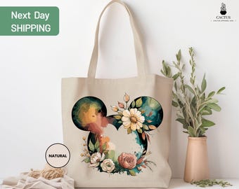 Flower Mickey Tote Bag, Disney Garden Festival Tote, Mickey Canvas Tote Bag, Floral Disney Gift, Gardener Gift