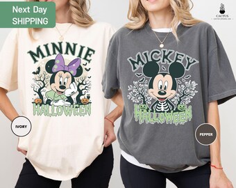 Comfort Colors Retro Mickey Minnie Halloween Couple Shirts, Disney Halloween Shirt, Disney Halloween Matching Shirt