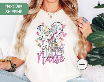 Camiseta de enfermera Disney de Comfort Colors, Camiseta del Castillo Mágico de Disney, Regalo para enfermera de Disneyland, Camiseta de enfermera, Camiseta divertida de enfermera Disney