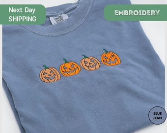 Embroidered Pumpkin Shirt, Embroidered Pumpkin Tee, Comfort Colors Halloween Shirt, Vintage Halloween Shirt, Spooky Season