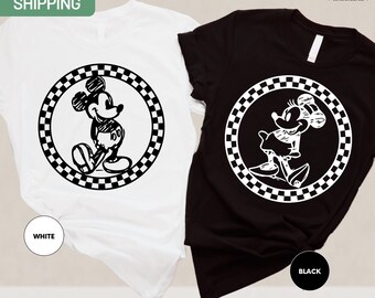 Retro Disney Shirts, Mickey Minnie Checkered Shirt, Disney Family Shirts, Minnie Mouse Tees, Disney Matching Tee, Disneyland Shirts