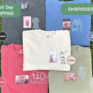 Embroidered Custom Portrait from Photo Shirt, Comfort Colors Family Portrait Tee, Embroidered Personalized Tee, Christmas Gift Tee