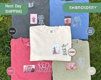 Embroidered Custom Portrait from Photo Shirt, Comfort Colors Father's Day Portrait Tee, Embroidered Personalized Tee