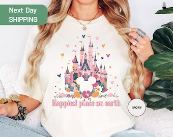 Comfort Colors Disney Castle Floral Shirt, Happiest Place on Earth Shirt, Magic Kingdom Shirt, Magical World Shirt, Disney World Shirt
