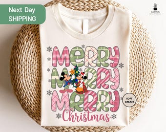 Disney Merry Christmas Shirt, Disneyland Holiday Shirt, Mickey and Minnie Christmas Gift Tee, Disney Tshirt For Holiday