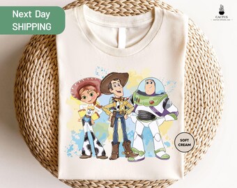 Chemise Toy Story aquarelle rétro, chemise Buzz l'Éclair, chemise Woody, chemise Jessie, chemise Disneyworld, chemise famille Disney, chemise Toy Story