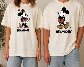 Vintage Mickey Minnie Couple Shirt, Disney Retro Couple Tee, Disneyland Shirt, Comfort Colors Matching Disney Outfits, His Minnie Her Mickey