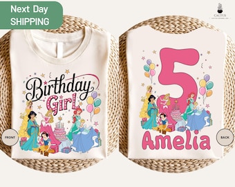 Custom Princess Birthday Girl Shirt, Disney Birthday Girl Shirt, Disney Princess Shirt, Birthday Girl Outfit, Custom Birthday Shirt For Kids