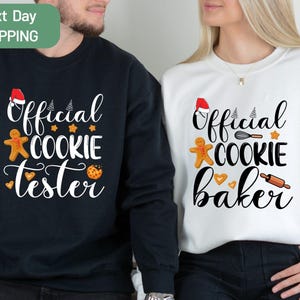 a man and a woman wearing matching sweatshirts