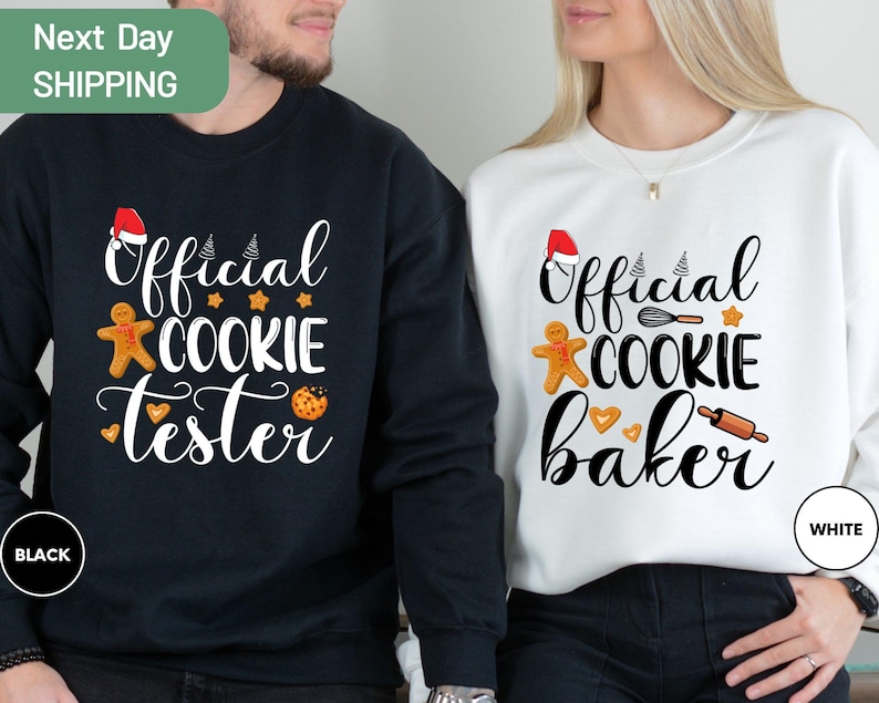 a man and a woman wearing matching sweatshirts
