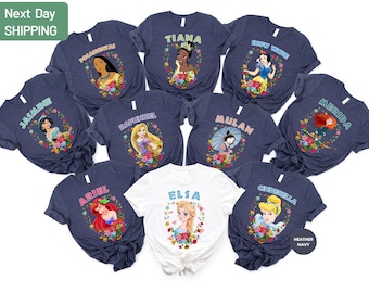 Disney Princesses Floral Matching Shirt, Princess Rapunzel & Belle Shirt, Disneyland Family Trip Shirt, Cinderella Elsa Ariel Tee