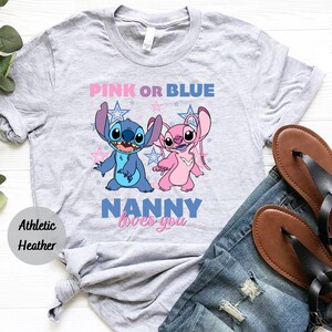 Camiseta de fiesta de revelación de género de Disney Angel & Stitch, camiseta rosa o azul, camiseta a juego para baby shower de Disneyland, camiseta de revelación de género familiar de Disney imagen 3