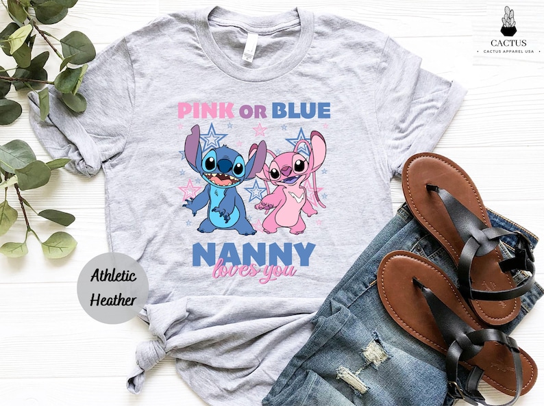 Camiseta de fiesta de revelación de género de Disney Angel & Stitch, camiseta rosa o azul, camiseta a juego para baby shower de Disneyland, camiseta de revelación de género familiar de Disney imagen 3