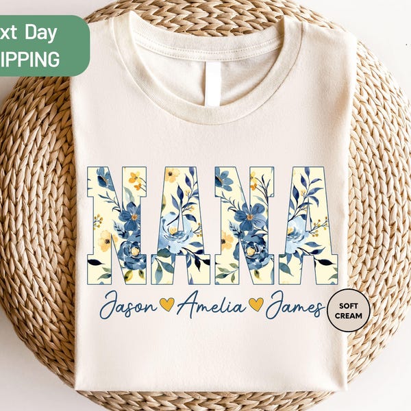 Custom Floral Nana T-Shirt, Personalized Nana Shirt Grandkids Names, Mothers Day Gift, New Grandma Gift, Gift For Gigi Mimi Nana