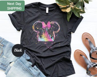 Disney Watercolor Shirt, Disney Castle, Vacation Gift Tee, Family Trip Shirt, Minnie Tee