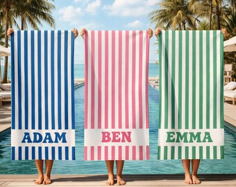 Personalized Beach Towel, Retro Pool Party Towel, Bridesmaid Gift, Summer Vacation Gift, Bachelorette Party Gift, Custom Towel for Women