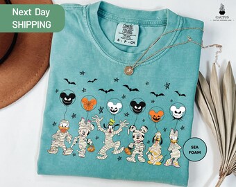 Comfort Colors Disney Halloween Shirt, Halloween Matching Shirt, Mickey and Friends Halloween Balloons Tee, Disney Halloween Skeleton Tee