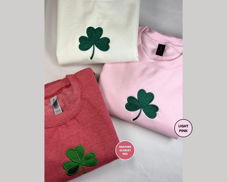 three t - shirts with green shamrocks on them