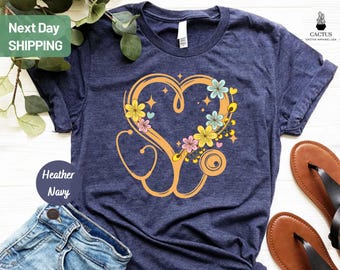 Floral Stethoscope Shirt, Doctor Nurse Shirts, Women's Nursing School Shirt, Floral Nurse Shirt, Nurse Graduation Gift, Gift For Nurse