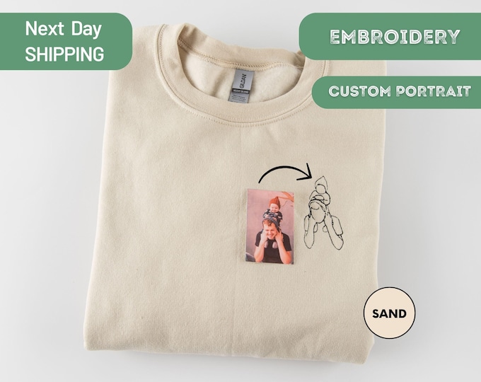 Embroidered Custom Portrait from Photo Sweatshirt, Family Portrait, Personalized Gift, Father's Day Gift